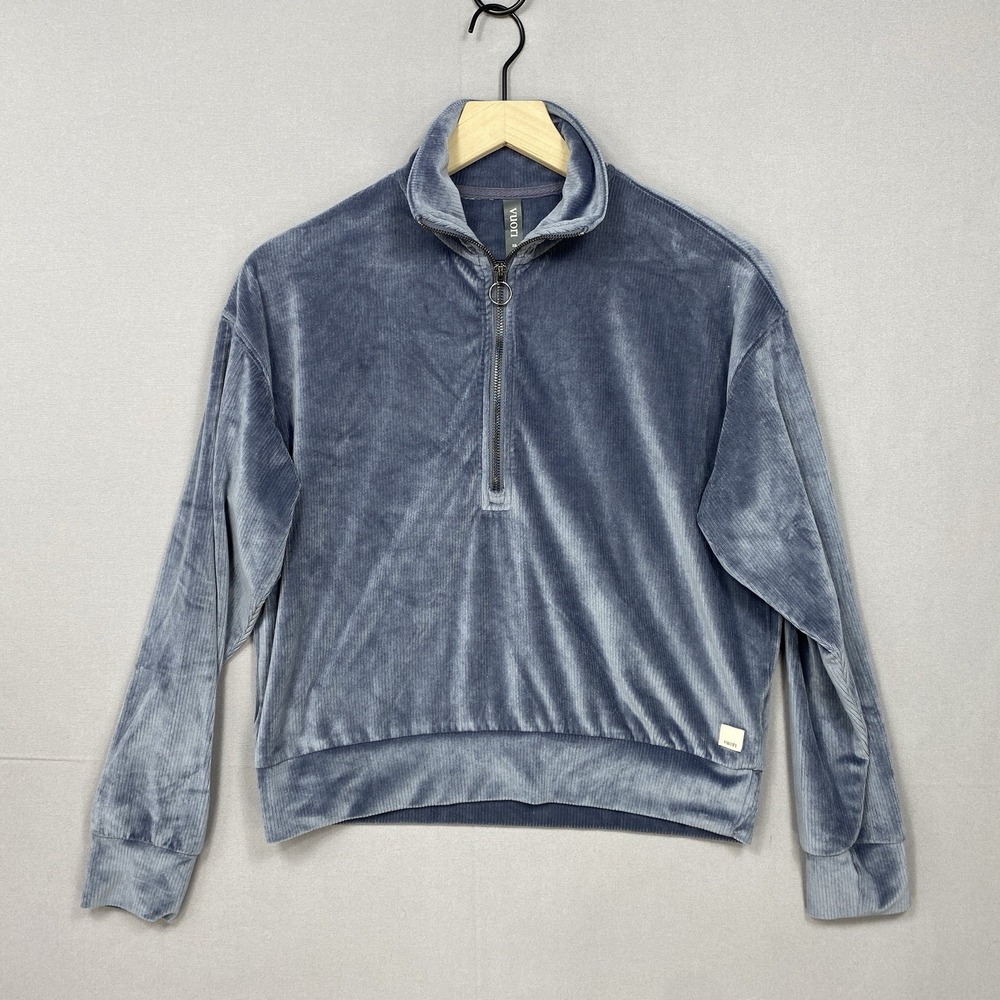 Vuori Haven Half Zip Pullover Womens XS Gray Ribbed Velour Yoga Sweater VW2059